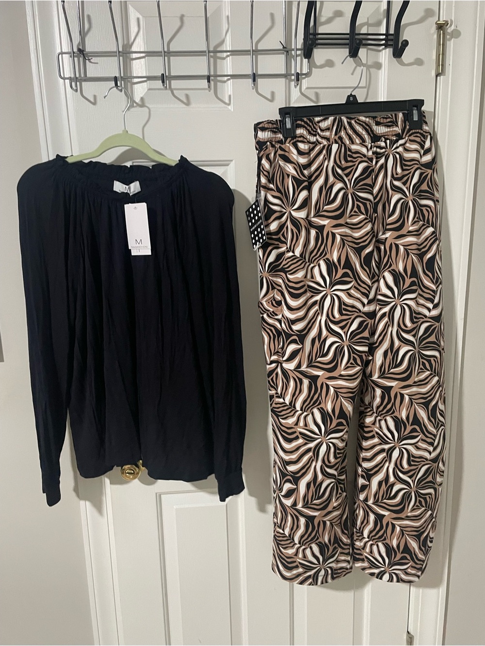 Women’s Wide Leg Printed Pants in Black & Tan swirl nwt xl top xl nwt magaschoni